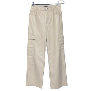 Express Womens 2R Beige Vegan Faux Leather Wide Leg High Rise Cargo Pants Nude